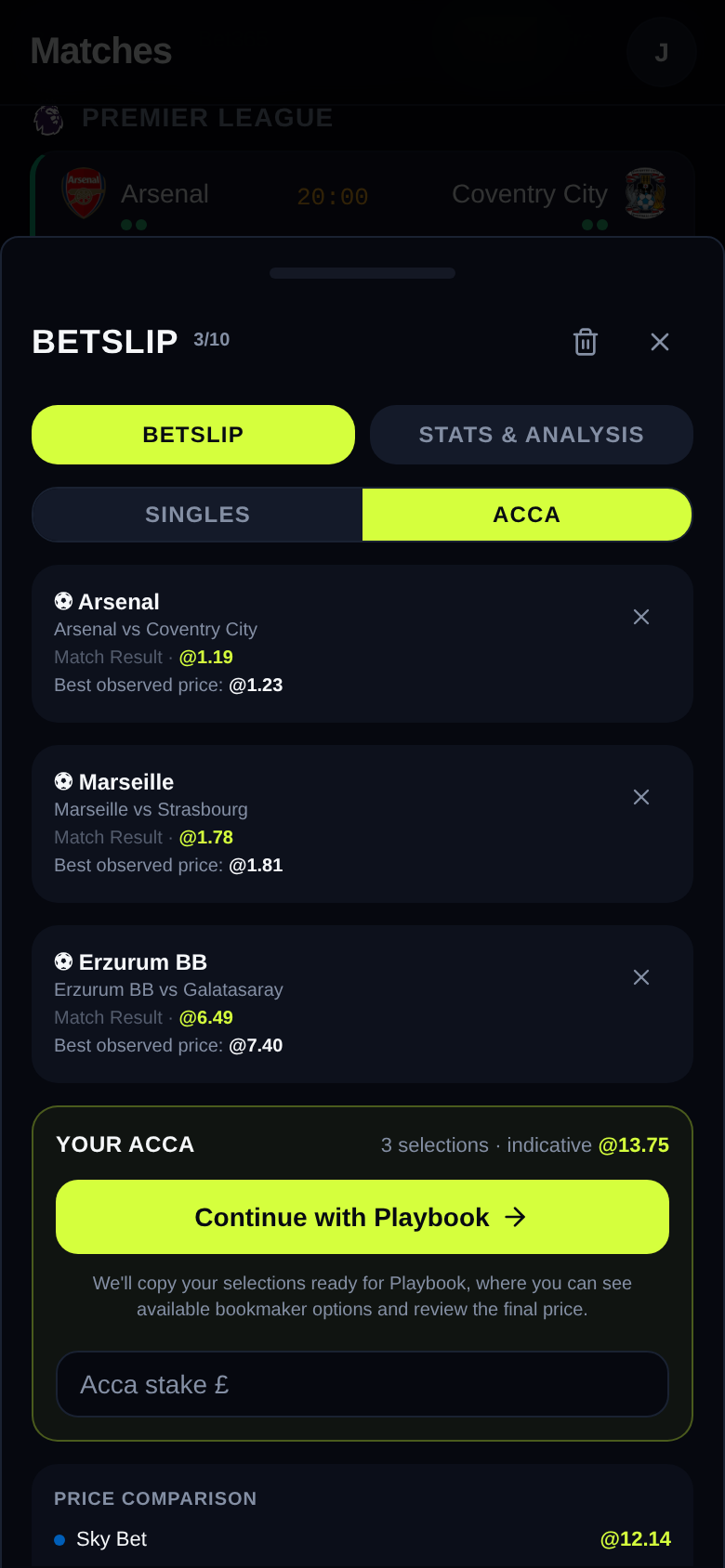 ScoutD betslip with three selections and combined odds